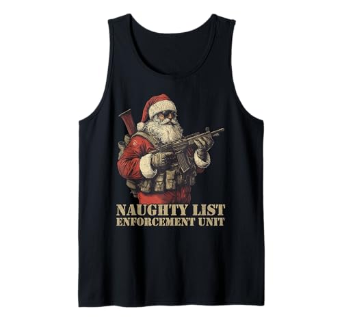 Táctica Santa Naughty Lista Aplicación Navidad Camiseta sin Mangas