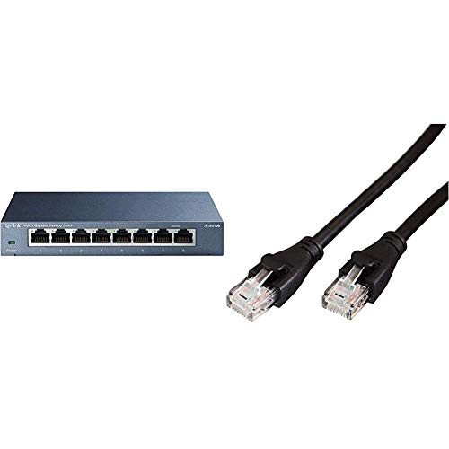 Switch Ethernet Gigabit 8 Ports TP-Link TL-SG108 et son Câble RJ45 Cat 6 Amazon Basics de 3m