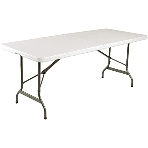 Bolero Rectangular Centre Folding Table 6ft White - Seats Multiple Guests, Integral Handle and with Foot Plug L001