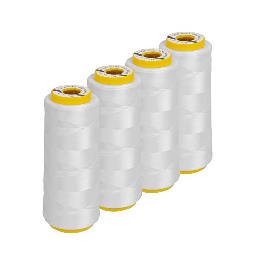 Lialina Fils gonflables pour machine à coudre surjeteuse | 4 cônes de 2500 m | Couleur : blanc | Fil à coudre Coverlock compatible avec les machines à coudre | Fil à coudre 100% polyester Cover