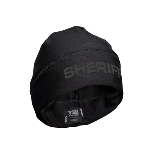 13FA Sheriff Utility Beanie - USA Patriotic Gear - Poly-Spandex Blend for Stretch-Fit Comfort - Unisex Hi-Vis Winter Hat (US Alpha One Size Standard Black & Black)