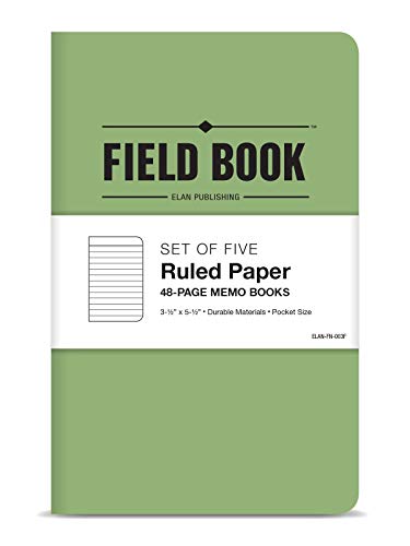 Elan Publishing Company Field Notebook/Pocket Journal - 3.5"X5.5" - Green - Lined Memo Book - Pack Of 5 #TOP1