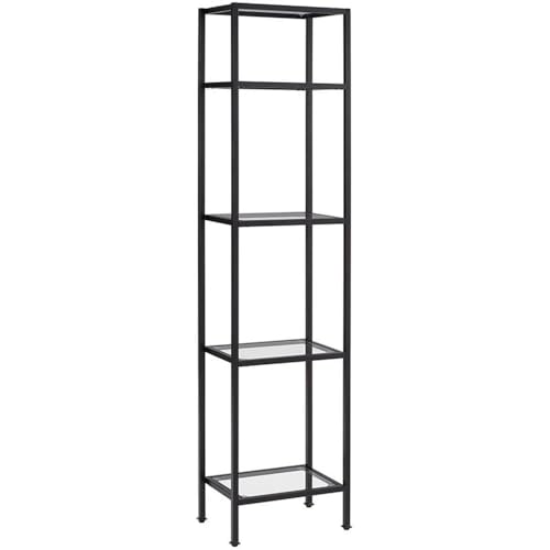 BOWERY HILL 4-Shelf Modern Metal Etagere Bookcase, Oil Rubbed Bronze Finish, Steel Frame with Tempered Glass Shelves, 73" H x 18" W x 12" D, Art Deco Style, Upscale Display and Storage for Any Room