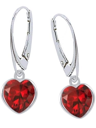 Granat Herz Ohrringe Silber 925 Hängend mit Zirkonia Stein Mädchen Damen Hängeohrringe