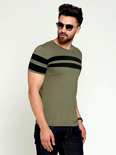 Image of AUSK Men's Regular Round Neck Half Sleeves T-Shirts (Color:Green & Black-Size:XX-Large)