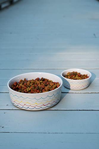 Waggo Ceramic Sketched Wave Dog Food And Water Bowl (Medium, Multi) #TOP4
