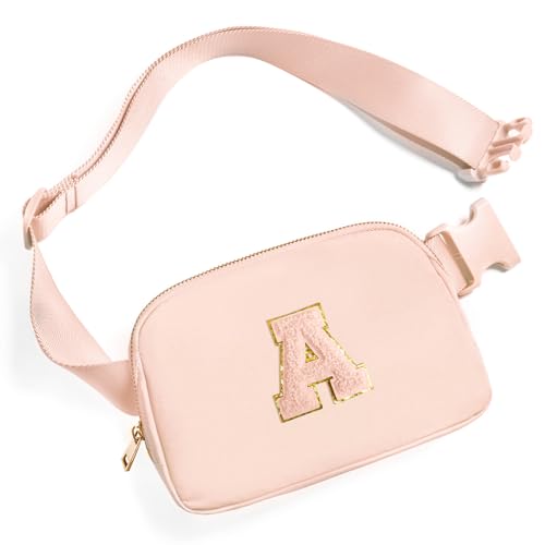 Gitus Gifts for 8 9 10 11 12 Year Old Girls Belt Bag Fanny Pack Crossbody Bags with Initial Letter Patch Cute Stuff Birthday Gifts for Teen Girls Women Personalized Trend Stuff (Coral Pink-A)
