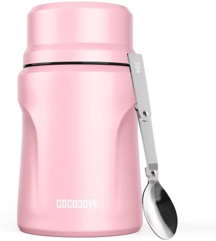 GOGOJOVE Thermoses for Hot Food,16 oz Insulated Food Jar Lunch Containers for Kids/Adult Leak Proof Vacuum Stainless Steel Keep Hot/Cold for School Office Travel Outdoors (Pink)