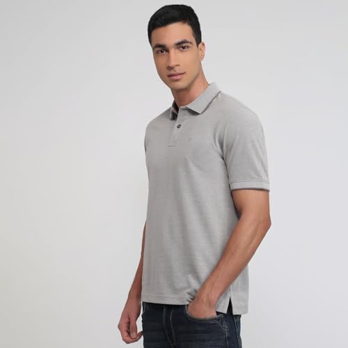 Image of Raymond Men Modern Fit Solid Pattern Pure Cotton Polo Neck Half Sleeve Casual T-Shirt