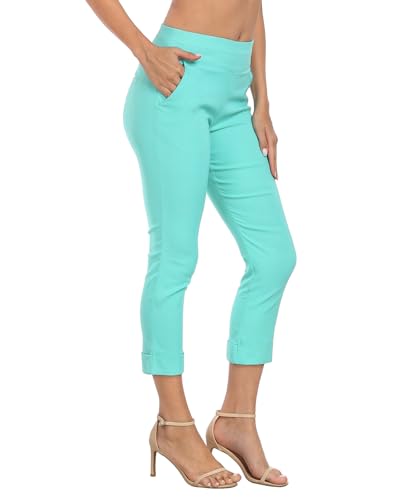 Image of HDE Pull On Capri Pants for Women with Pockets Elastic Waist Cropped Work Pants