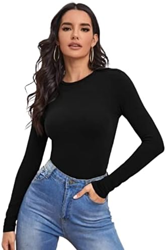 Dream Beauty Fashion Polyester Blend Women's Casual Round Neck Long Sleeves Stylish Slim Fit Top, 23" Inches (BZF-Top-Empire-P)