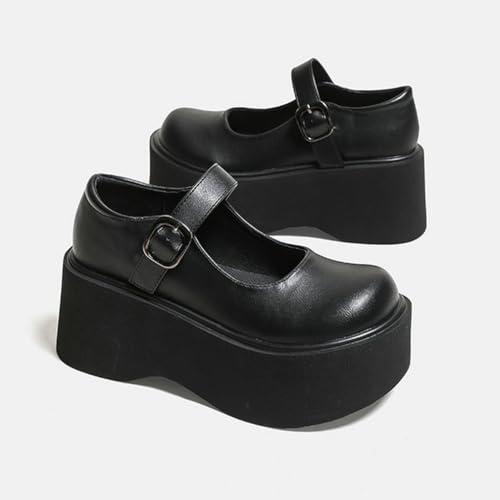 Parisuit Womens Lolita Mary Jane Platform Goth Shoes Wedge Pumps Ankle Strap Round Toe Uniform Dress Shoes3