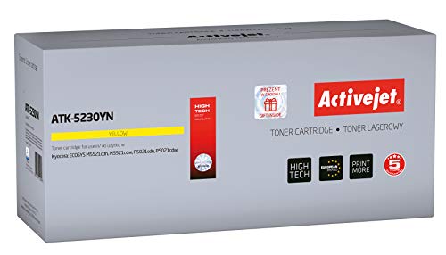 ActiveJet ATK-5230YN Toner Replacement Kyocera TK-5230Y Compatible Page Yield: 2200 Pages Printing Colours: Yellow. 5 Years Warranty