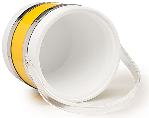 Hand Made In Usa Double Walled Yellow 3-Quart Insulated Ice Bucket With Ice Tongs & Clear Lucite Lid And Handle (Two Tone Collection) #TOP4