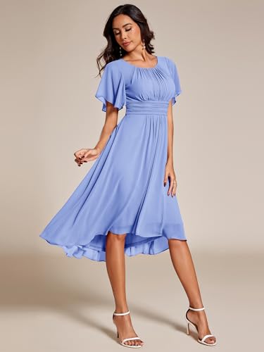 Image of Ever-Pretty Women's Chiffon Crew Neck Empire Waist Wedding Guest Dress Summer Short Sleeve Semi Formal Dresses 02053
