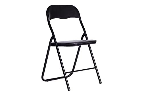 DUPI Silla Plegable de Metal | Acolchada y Cómoda | Uso en Cocina, Oficina, Camping | No Requiere Montaje | para Espacios Pequeños | Sintético | Negro | 1 Unidad
