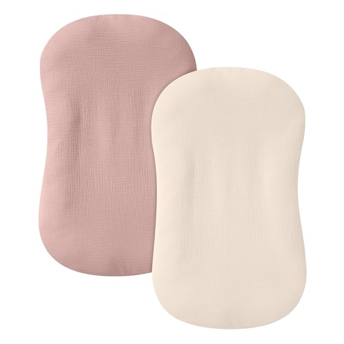 Image of guruixu 2 Pack Muslin Baby Lounger Cover, 100% Cotton Infant Lounger Cover for Baby Boys and Girls (Dusty Pink,Cream)