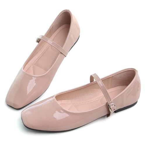Image of LUXINYU Women's Slip on Flats,Classy Round Toe Solid Classic Mary Jane Ballet Dance Shoes Soft Comfortable PU Flat Shoes