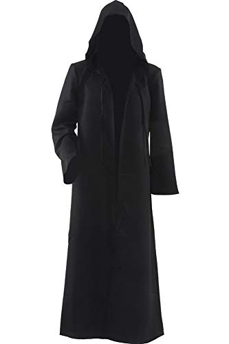 Black Hooded Cloak Robe Adult Wizard Vampire Knight Cosplay Cape Halloween