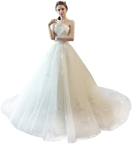 Wedding Dress Flower Bustier Long A-Line Lace-Up Train Butterfly Decoration Pure White Bridal