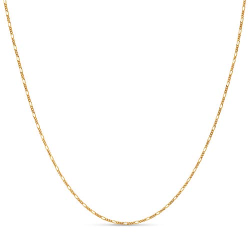 KEZEF Sterling Silver 1.5mm Figaro Chain Necklace - 20 Inch (Popular Men's Length) Italian Jewelry for Men & Women - Diamond Cut 18kt Gold Plated Necklace
