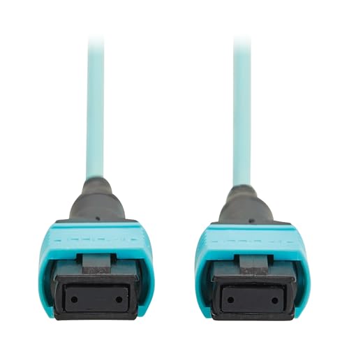 Image of Eaton Tripp Lite Series 3 Meter OM4 50 /125 Fiber Optic Cable, 100G Multimode (12F MPO /MPO-PC Female-to-Female) Type-A Polarity, OFNP Jacket, Aqua, TAA Compliant (N845A-03M-12TAA)