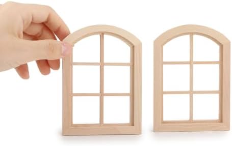 Dollhouse Windows 2PCS Miniature 6-Pane Window Frame 1 : 12 Frame DIY Mini House Decoration Wooden Fiary Window Model Doll House Accessories (Woody) image 5