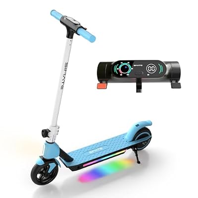 SIMATE Electric Scooter for Kids 6-14, Colorful Lights & Double Brake System, Aluminum Alloy Frame, Foldable, LED Display, for Boys Girls