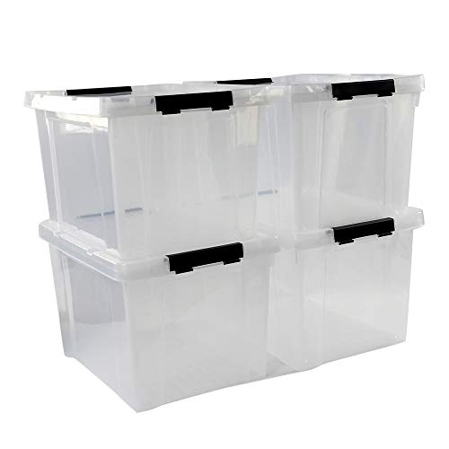 Ggbin 34 Quart Clear Lidded Storage Container Tote, Plastic Storage Box Bin with Black Latch...