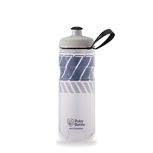 Sport Insulated Water Bottle - BPA-Free, Sport & Bike Squeeze Bottle with Handle (Tempo - White & Night Navy, 20 oz)