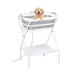 M.J COMFY-LIFE 2 in 1 Elevated Dog Bathtub Washing Station, Foldable Portable Pet Bath Tub with Drain Hose and Storage Shelf, Collapsible Grooming Shower for Small Dogs Cats, Indoor Outdoor Use
