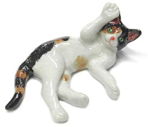 CAT CALICO Kitten plays on her back MINIATURE New Figurine PORCELAIN Northern Rose R314G