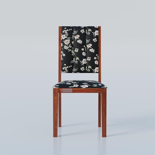 Image of DRIFTINGWOOD Tiya 4 Seater Sheesham Wood Dining Table Set with 4 Chairs | Solid Wood Dining Room Set for Home & Living Room | Floral Fabric Upholstered Chairs | Honey Finish
