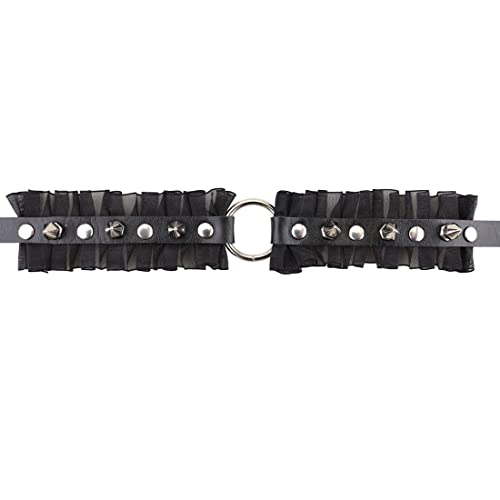 Damsil Punk Harajuku Lace Collar Hauling Chain Pu Leather Choker Metal Ring Gothic Necklace Neck Accessories Adjustable Buckle (09-Black) #TOP1