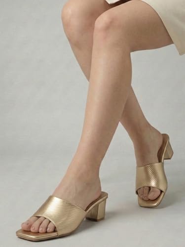 Image of Denill Women's Slip-On Heeled Sandals Square Toe, Textured Upper & Non-Slip Sole