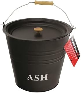 Yorkshire Homeware Black Ash Bucket with Lid Fireside Fireplace Wood Burner Accessories Coal Basket with Wooden Handle 12L