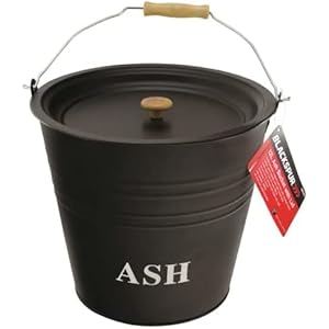 Yorkshire Homeware Black Ash Bucket with Lid Fireside Fireplace Wood Burner Accessories Coal Basket with Wooden Handle…