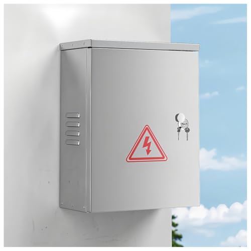 Gabinete eléctrico para exteriores con placa de montaje, ideal para fachadas residenciales