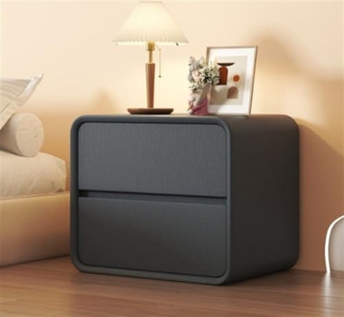 Mesita de noche moderna con doble cajón, mesita de noche de cuero para dormitorio