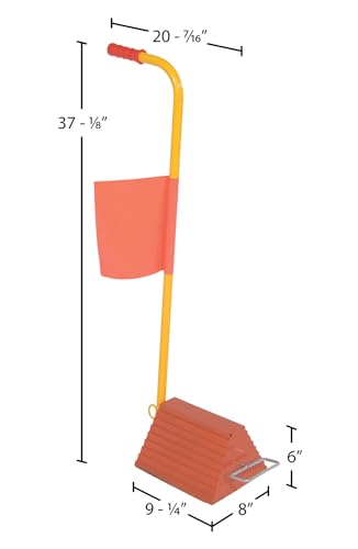 Image of Vestil ORWC-8-ERGO-FL Molded Rubber Wheel Chock with Handle and Flag 8 in. Orange /Yellow