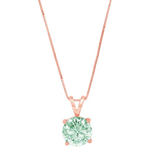 Clara Pucci 1.0 ct Brilliant Round Cut Stunning Genuine Flawless Green Simulated Diamond Gemstone Solitaire Pendant Necklace With 16" Gold Chain box Solid 18K Pink Rose Gold