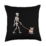 Funny French Bulldog Skeleton Dog Walking Halloween Dog Throw Pillow