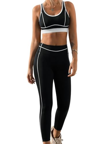 popvil Women Workout Sets 2 Piece Criss Cross Back Sports Bra High Waist Leggings Athletic Gym Yoga Outfit