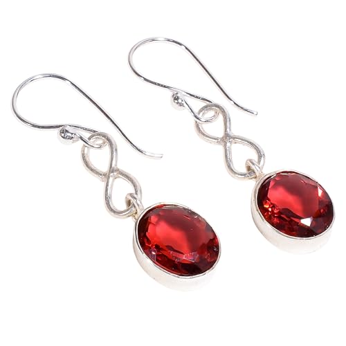 Natural 12x10mm Rhodolite Garnet Earrings, 925 Sterling Silver Handmade Drop Dangle January Birthstone Jewelry Pink Healing Crystal Earrings, Bridal shower gift.