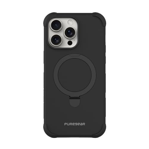 PureGear DualTek Magnetic Phone Grip Case for iPhone 15 Pro (2023), Military Tested and Approved Protection, MagSafe Compatible Heavy-Duty Durable Protective iPhone 15 Pro Case, Built-in Stand (Black)