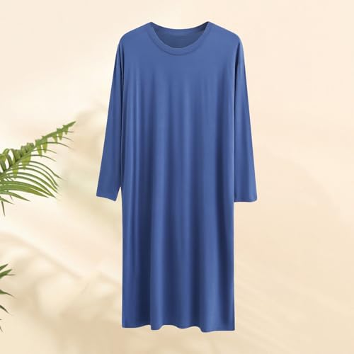 Men's Nightgown Long Sleeve Loungewear Casual Crewneck Loose Fit Nightshirt Oversized Knee Length Nightdress2