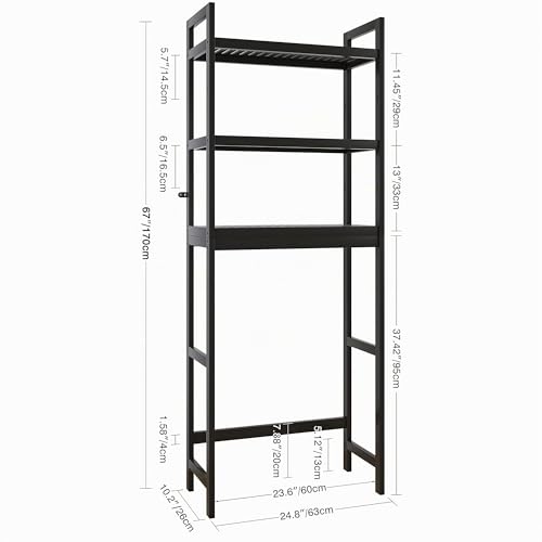 SMIBUY Badezimmer-Aufbewahrungsregal, Bambus-Über-der-Toilette-Organizer-Rack, freistehender WC-Platzsparer mit 3-stufigen verstellbaren Regalen (Schwarz)
