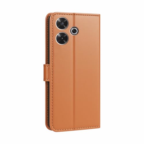 Image of AIBEX Shock Proof Flip Compatible for Poco M6 Plus 5G / Redmi 13 5G Flip Cover Leather Finish | Inside TPU with Card Pockets | Wallet Stand | Complete Protection Flip Case Brown