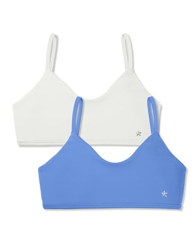 Sascina Soft Training Bras for Girls 7-8 Pull-On Cami First Bra with Double-Layer Lined Gentle Coverage for Beginners Blue/White S