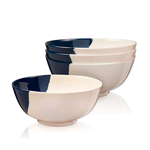 Durable Melamine Bowls Set Of 4, Chip And Break-Resistant, Kid-Friendly Melamine Bowl Dinnerware Set, Dinner Bowl For Indoor And Outdoor, Dishwasher Safe, Ivory/Navy - Thomas Fuchs Creative #TOP16